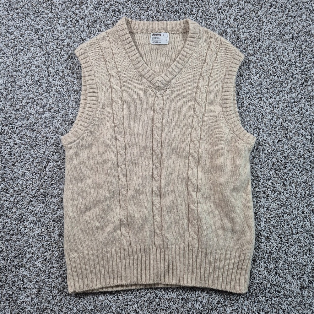 Vintage Montgomery Ward Cable Knit Vest Mens Size Large Cream/Beige‎